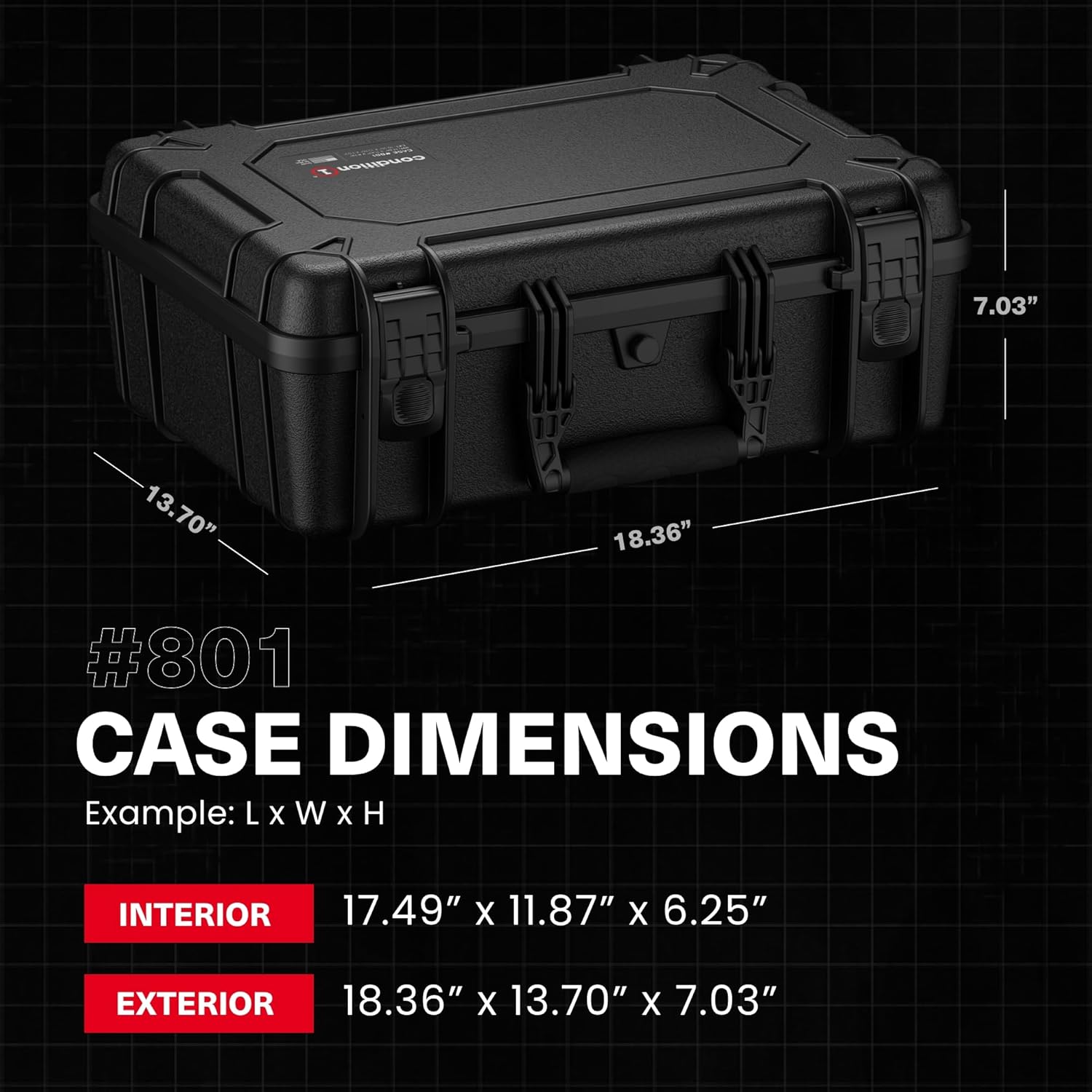 Condition 1 18' Medium Waterproof Hard Case with Foam, Model 801, Portable Protective Storage, Box for Travel, Tactical Gear, Made in USA, 18.36'x13.70'x 7.03' Yellow