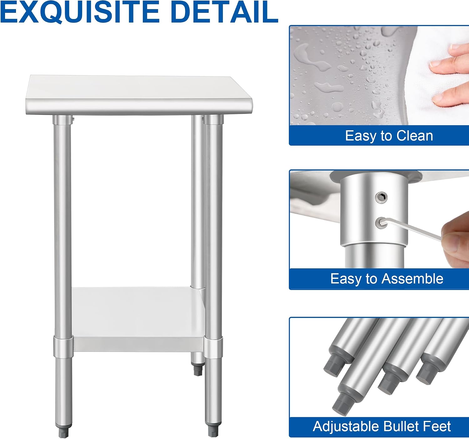HARDURA Stainless Steel Work Table Commercial 18×24 Inches Kitchen Prep Table and Heavy Duty Commercial Workbench NSF 430 with Undershelf and Galvanized Legs