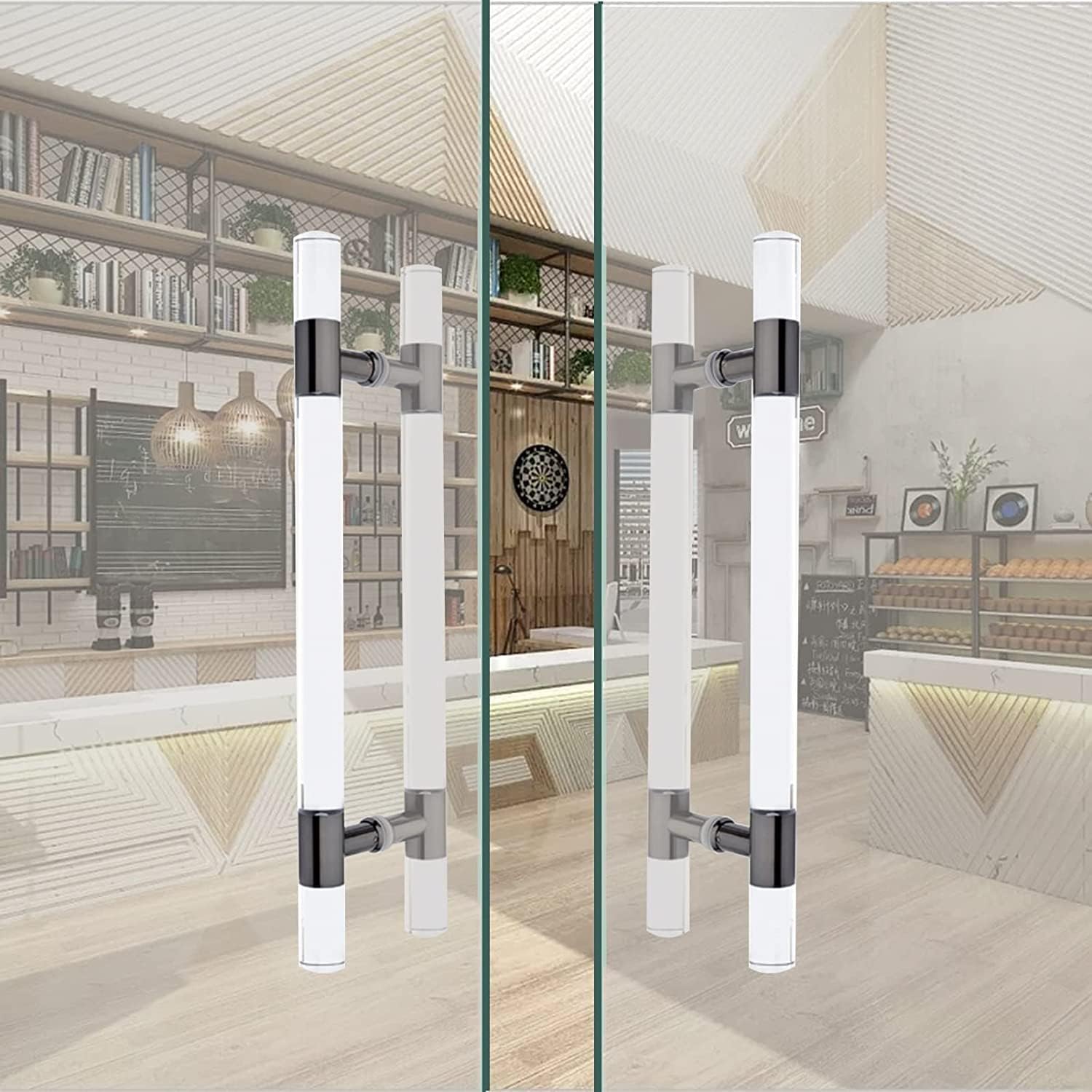 ETULLE Modern Push Pull Bar Handle,Sweet Shop Clinic Bakery Glass Door Handle,Home Indoor Outdoor Clear Acrylic Crystal Door Handles,Barn Door Hardware (Color :Rose Gold,Size :80cm/