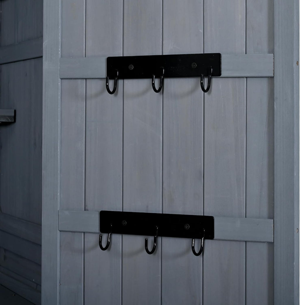 Outdoor Storage Shed with Potting Bench, 60.6' Fir Wood Cabinet for Garden Tools, Adjustable Shelves Drawers & Safety Anti-Tip Design, Gray