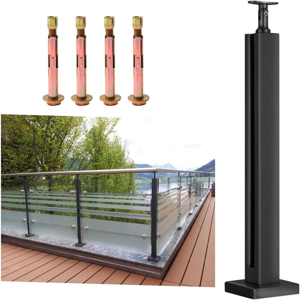 Glass Balustrade Post, 304 Stainless Steel Black Glass Railing Post can add handrails, Black Glass Panel Support for Railing/Patio Stairs/Indoor Staircase (Color : End Post, Size : Height-65cm/25.6i