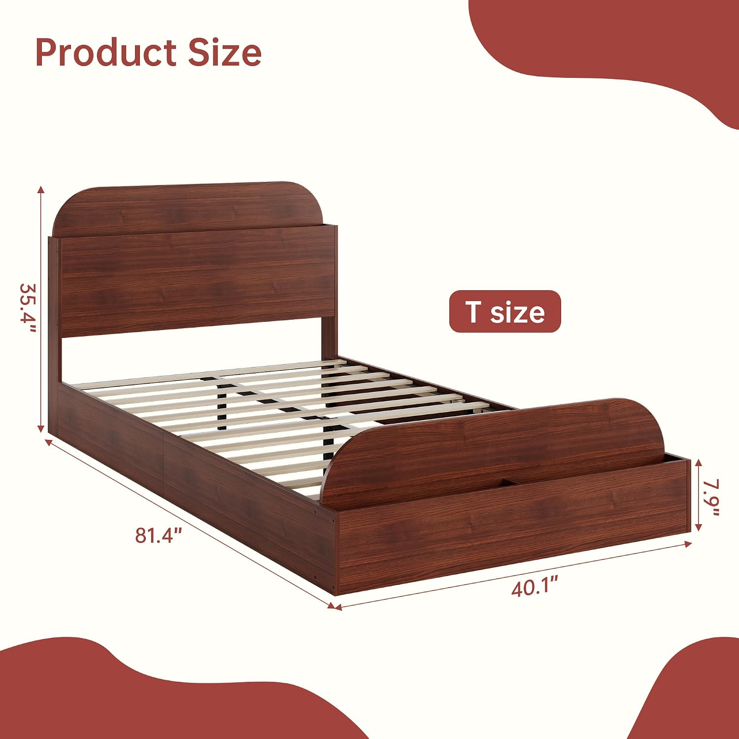 GarveeHome Twin XL Size Bed Frame, Wooden Beds with Storage Headboard and Raised-Foodboard, Twin XL-Floor Low Platform Bed for Bedroom, Sturdy Wooden Slats Support, No Box Spring Needed, Espresso