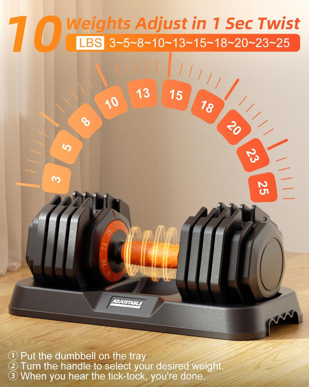 2026 Upgrade Adjustable Dumbbell Set 25lb/55lb, Small Increment in 3-6lb, 1 Hand Quick-Dial, 10-in-1 Adjustable Dumbbells with Tray, Anti-Slip Grip for Home Gym HIIT Strength Training