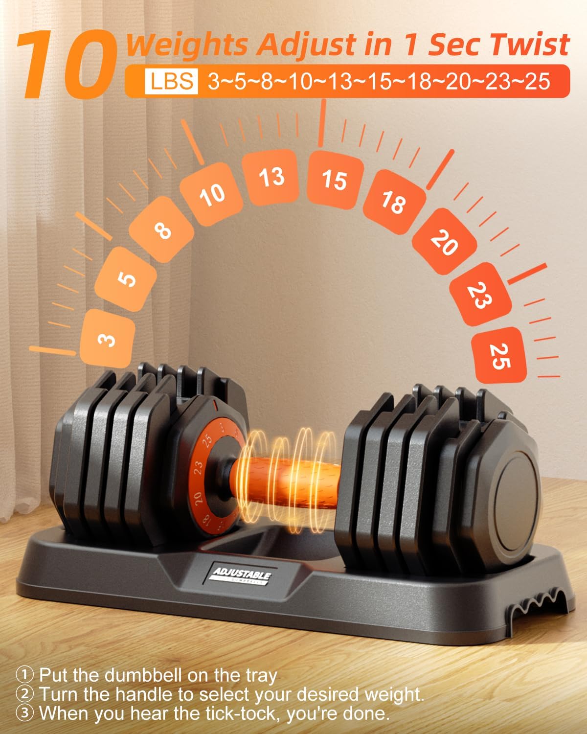 2026 Upgrade Adjustable Dumbbell Set 25lb/55lb, Small Increment in 3-6lb, 1 Hand Quick-Dial, 10-in-1 Adjustable Dumbbells with Tray, Anti-Slip Grip for Home Gym HIIT Strength Training
