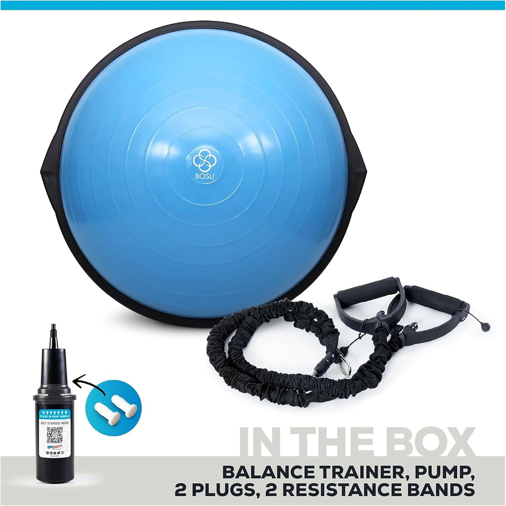 BOSU Pro Balance Trainer, Half-Ball Training Equipment, 300 lb Capacity, Stability Exercise Tool with Resistance Bands Non-Slip Base, Blue