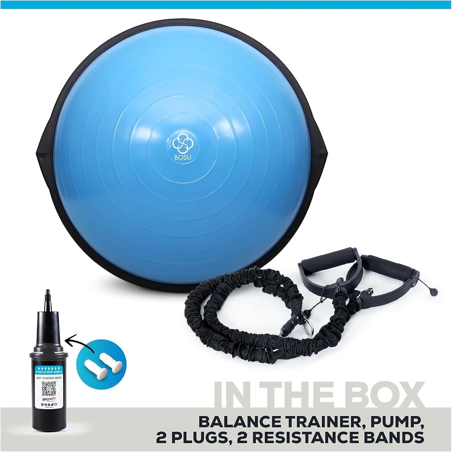 BOSU Pro Balance Trainer, Half-Ball Training Equipment, 300 lb Capacity, Stability Exercise Tool with Resistance Bands Non-Slip Base, Blue