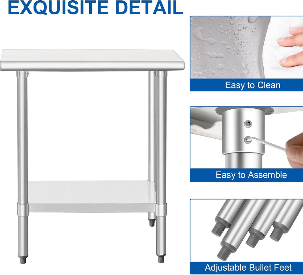 HARDURA Stainless Steel Work Table Commercial 18×36 Inches Kitchen Prep Table and Heavy Duty Commercial Workbench NSF 430 with Undershelf and Galvanized Legs
