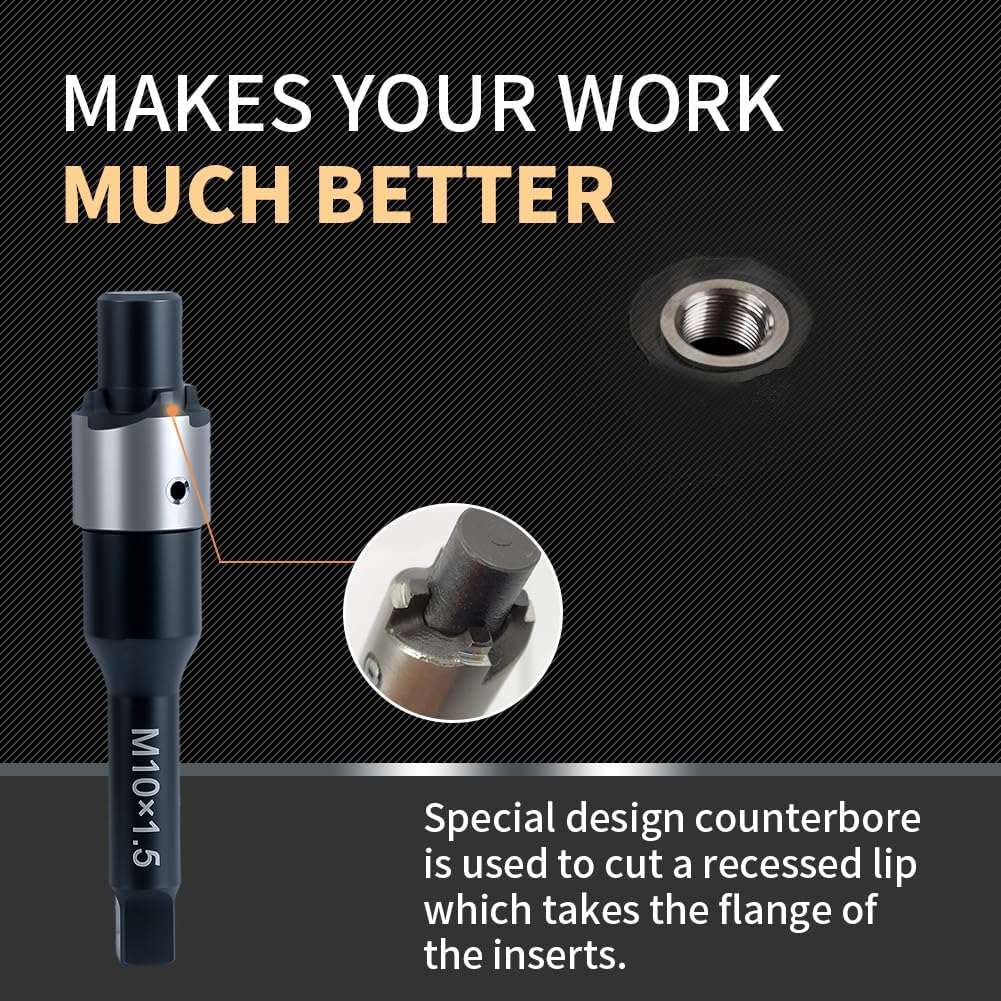 M10x1.5 Thread Repair Kit with 14mm Insert HSS Drill, Tap, Counterbore,Installation Driver,Stainless Steel Insert M10*1.5 * 14mm *10pcs