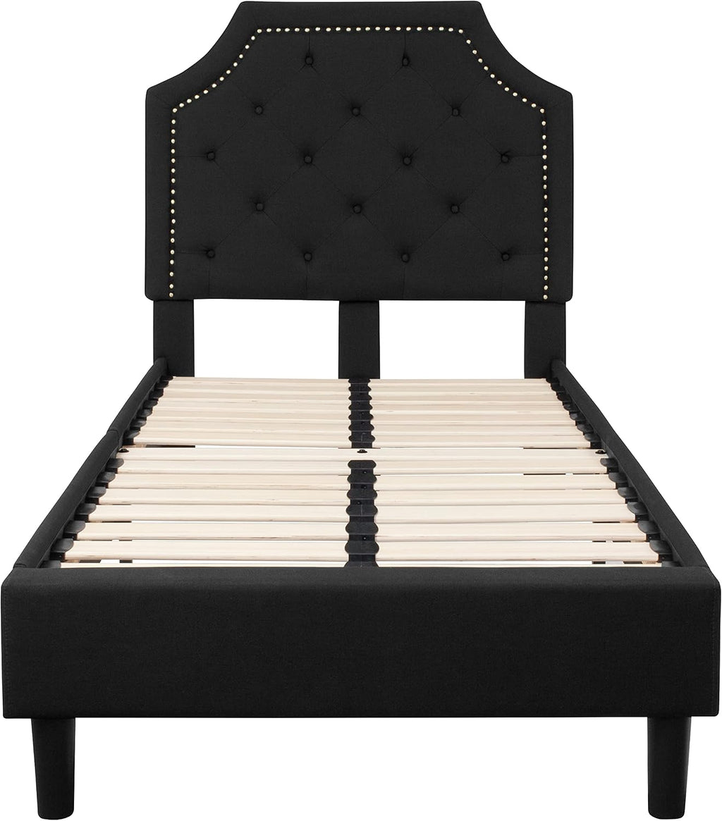 Flash Furniture Brighton Twin Size Tufted Upholstered Platform Bed in Black Fabric