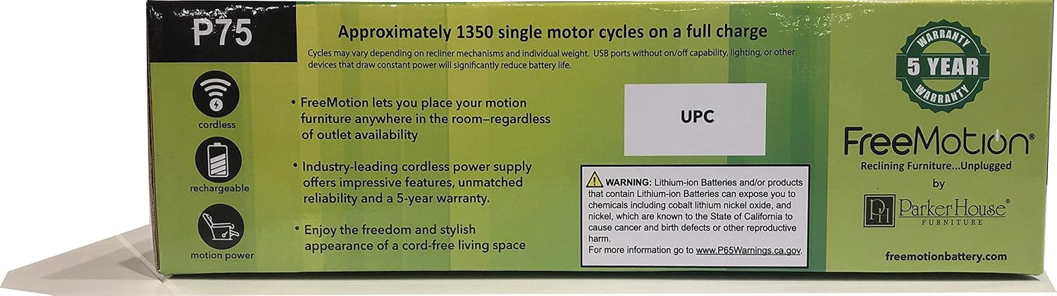 FreeMotion P75 7500 mAh Rechargeable Battery Pack for Sofa, Sectional, and Furniture Power Recliners with Power Supply