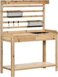 GOWE Potting Bench Table, Garden Work Bench, Workstation with Metal Sieve Screen, Removable Sink, Additional Hooks and Baskets for Patio, Courtyards, Balcony, Natural
