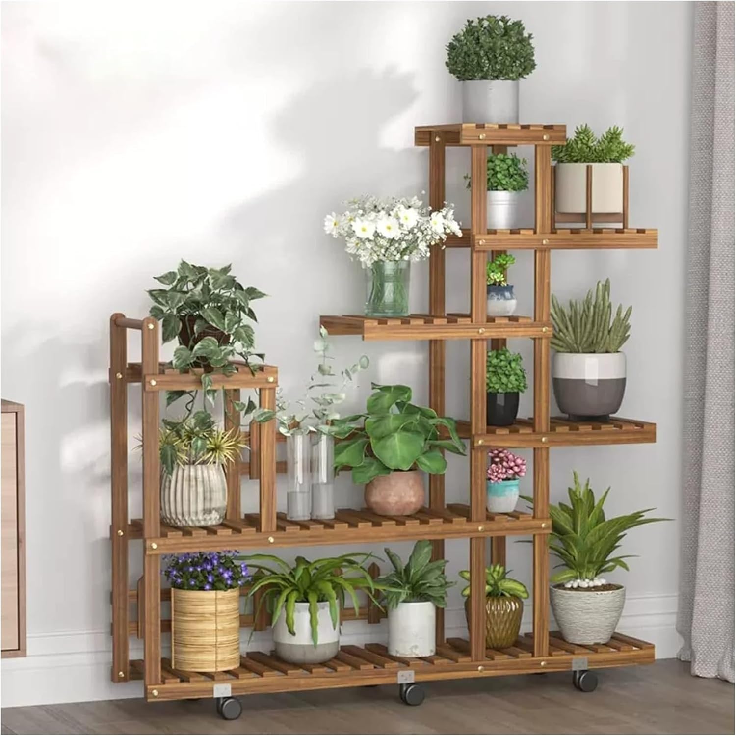 Potting Bench Table,Garden Potting Table, Plant Rack Flower Pot Organizer Outdoor Shelf 6-Tiered Plant Rack Display Holder Planter Organizer Garden Plant Shelf Rack Holder in Corner Living Room Balcon