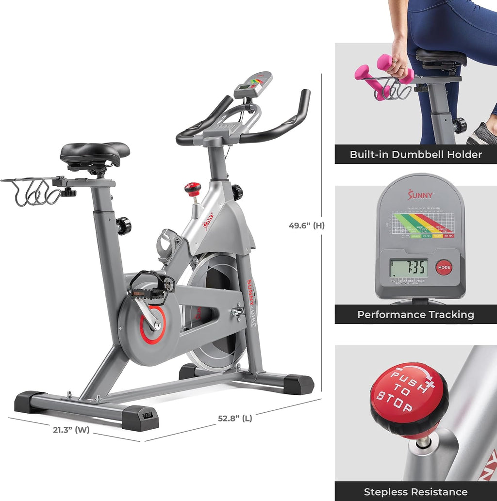 Sunny Health & Fitness Smart Cycling Exercise Bike, Free SunnyFit App Connection, Designed for Intensive Cardio Workout at Home, Adjustable Seat & Handlebar for Comfort Riding