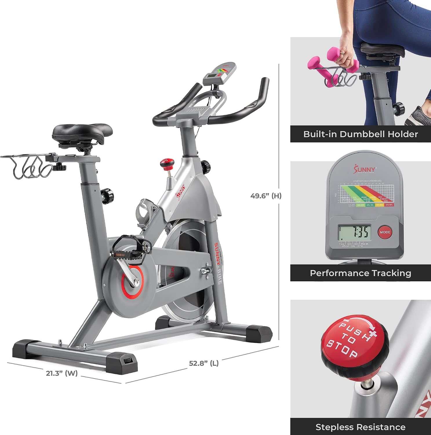 Sunny Health & Fitness Smart Cycling Exercise Bike, Free SunnyFit App Connection, Designed for Intensive Cardio Workout at Home, Adjustable Seat & Handlebar for Comfort Riding