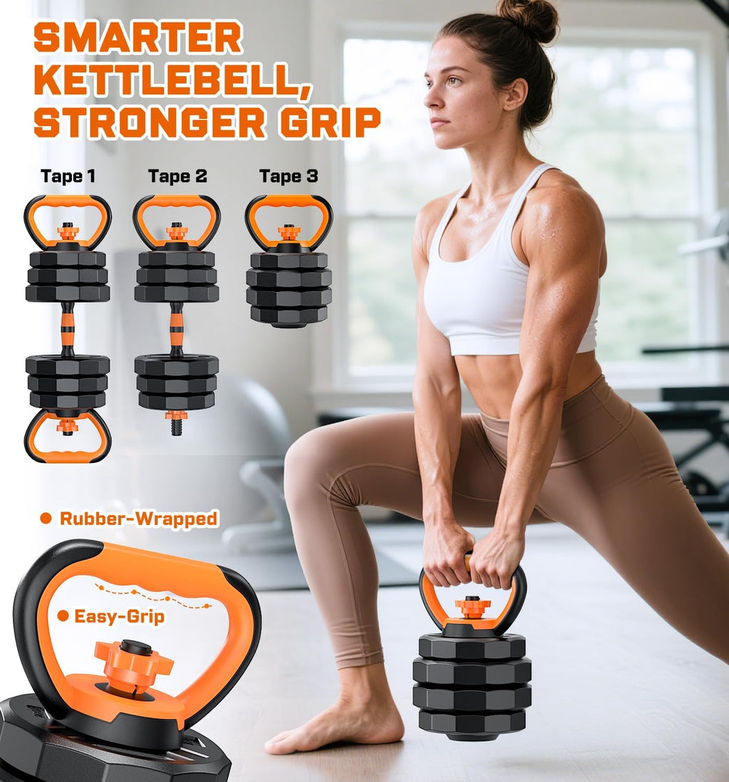 5-in-1 Adjustable Dumbbell Set, 33/44/66/88lbs Free Weights Set with Connector, Used as Kettlebells, Barbell, Push up Stand, Standard 1' Plates, Fitness Exercises for Home Gym Suitable Women/Men