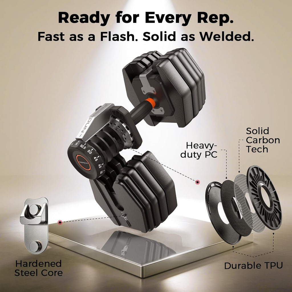 FEIERDUN DB1 QuickDial Adjustable Dumbbell Set, 15-in-1 Adjustable Weights with Storage Box & App, 105lb/52.5lb Quick Change for Drop Set, Superset & HIIT Home Gym, Non-Slip Handles, 3-year Aftersale Service