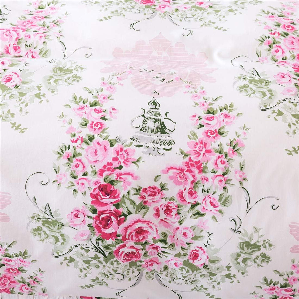FADFAY Home Textile Pink Rose Floral Print Duvet Cover Bedding Set for Girls 4 Pieces Twin Size