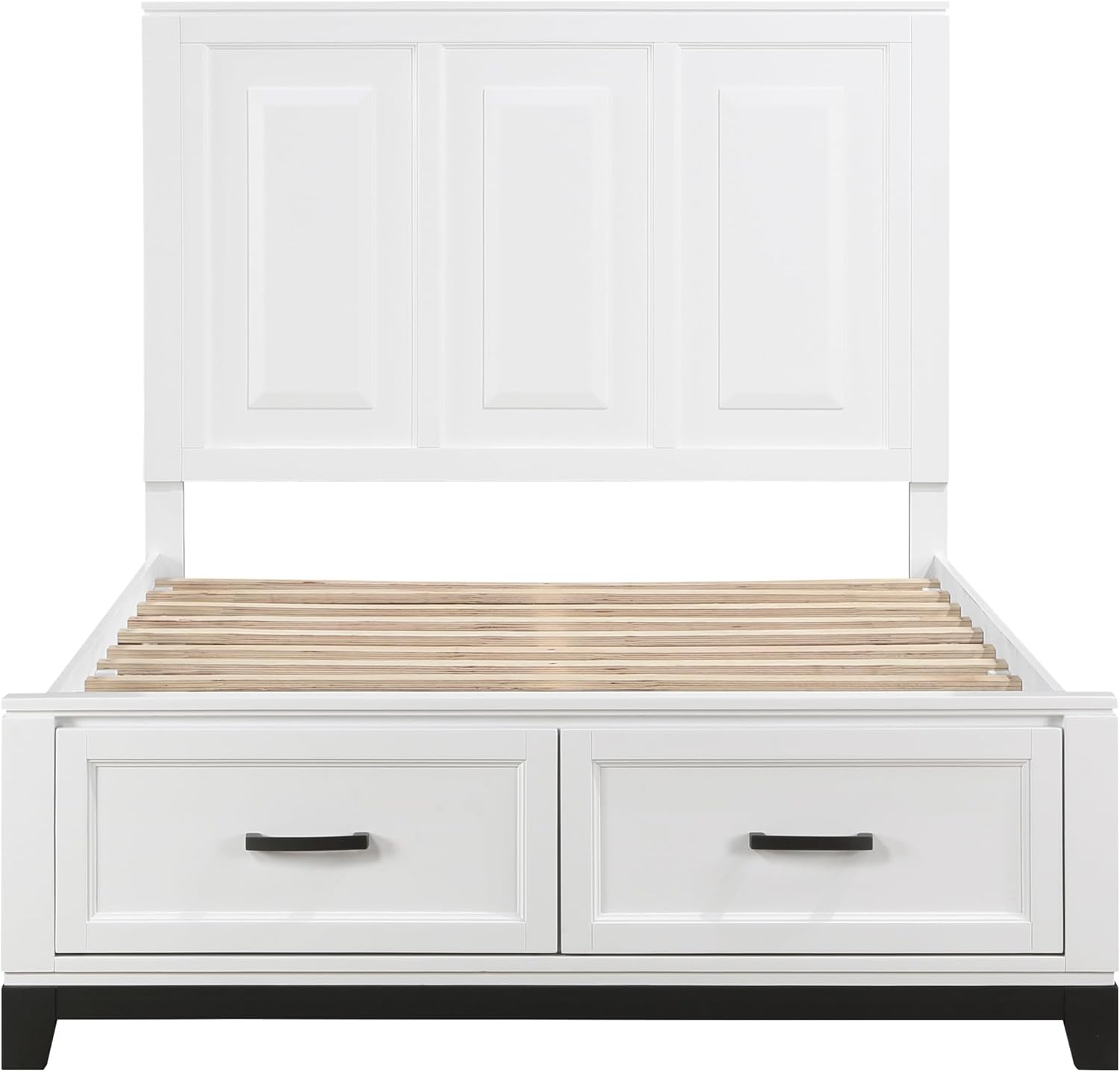 3-Pc Set Bedroom Full Size White Platform Bed w Footboard Drawers Wooden Rustic Style Furniture