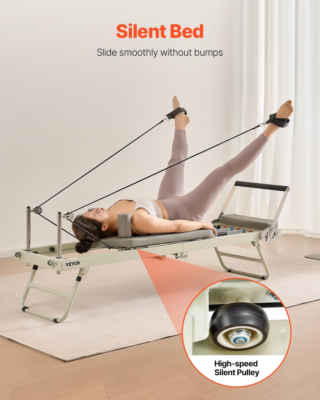VEVOR Pilates Reformer Foldable, Suitable for Intermediate and Beginners Users, Pilates Equipment for Home Gym Studio Use with 4 Adjustable Resistance Spring, Up to 400 LBS