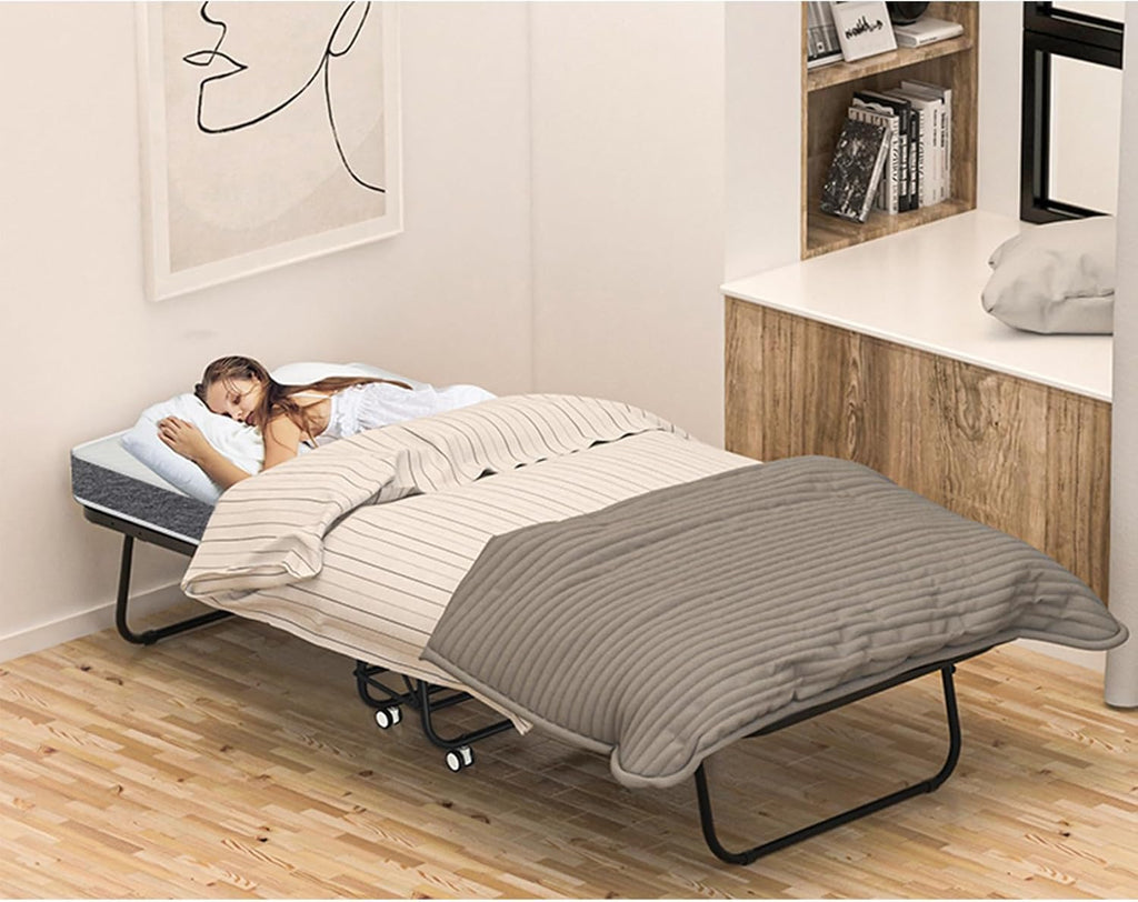 Espsilto Large Folding Bed with Mattress for Adult - 75''x46'' Foldable Rollaway Bed for Guest, Space Saving Fold Up for Easy Storage