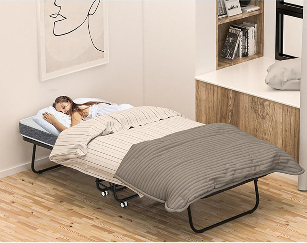 Espsilto Cot Size Folding Bed with Mattress for Adult - 75''x31'' Portable Foldable Rollaway Bed for Guest, Space Saving and Easy Storage