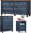 Farmhouse Dressers & Night Stand Set of 3, Wood 54' Wide Dresser & 43.5'Tall Chest of Drawers, 18' with Charging Station Nightstand, Bedroom Furniture 7 Drawer Dresser Set for Home Living Room Hallway