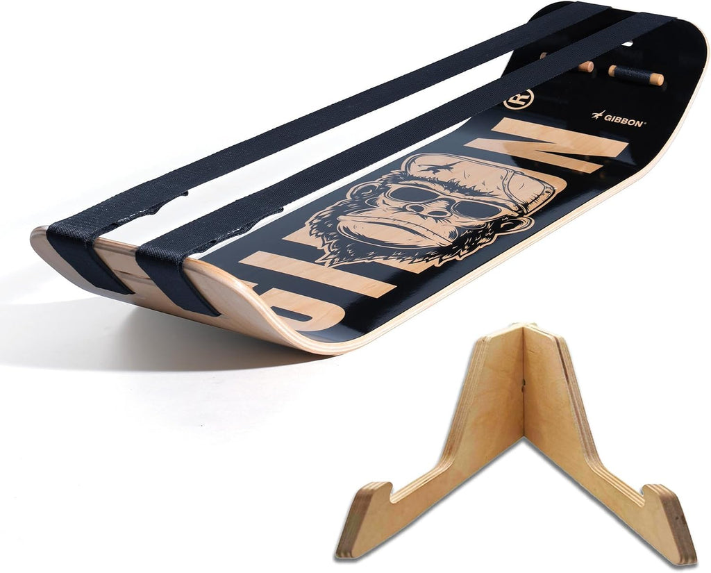 GIBBON SlackBoard Plus & Stand - 2-in-1 Slackline Balance Board for Adults - Workout Equipment Home Gym Training - Wooden Balance Trainer, Standing Desk Exercise, Yoga, Agility, Pilates, Core, Fitness