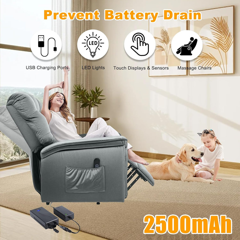 2 Rechargeable Battery Pack for Reclining Furniture, 2500mAh Wireless Recliner Battery Pack Charger for Electric Recliner, Sofas, Lift Chairs, Couch, only fit for 2-Pin Connection Reclining Furniture