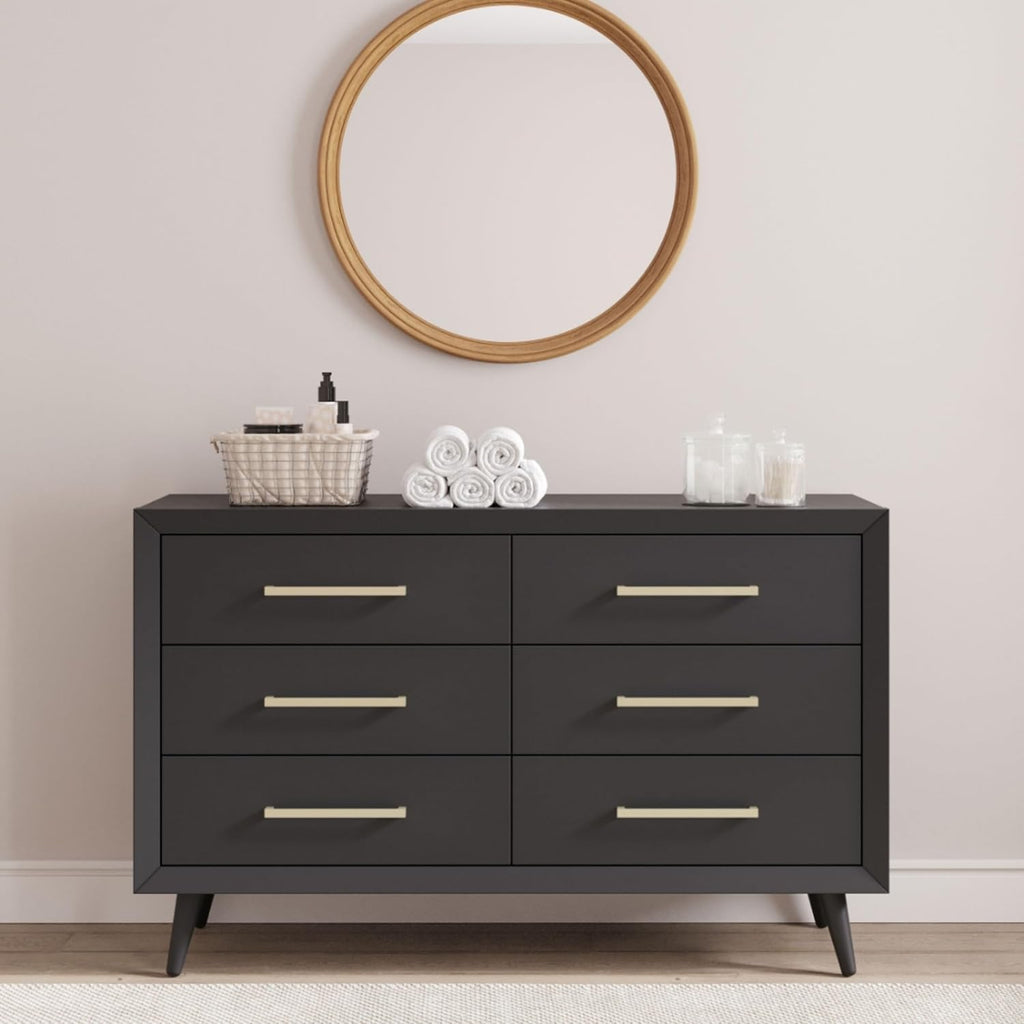 Child Craft Cranbrook Design 4-in-1 Convertible Baby Crib Nursery Furniture Set, Baby Bed and 6 Drawers Double Dresser, for Babies, Toddlers and Kids Bedroom (2 Piece - Ebony)