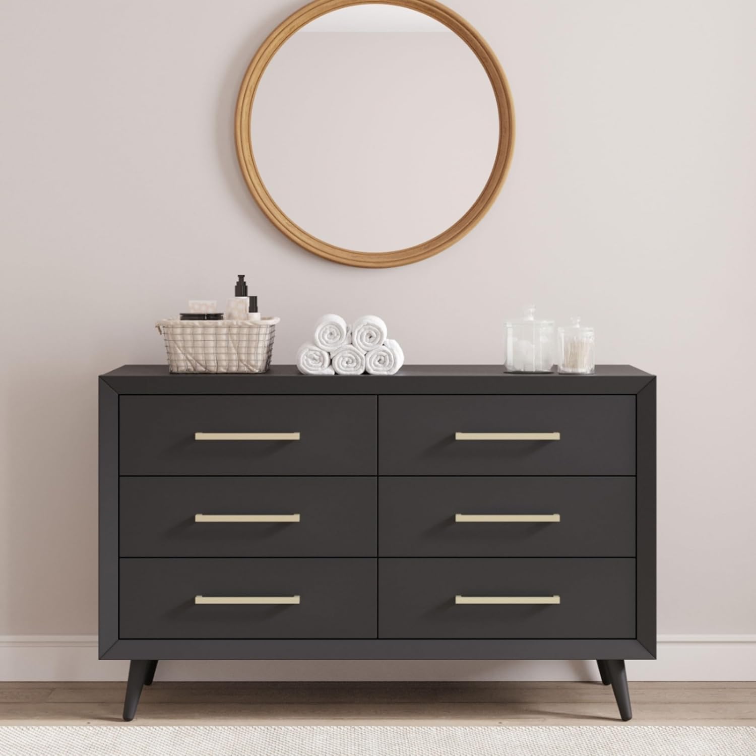 Child Craft Cranbrook Design 4-in-1 Convertible Baby Crib Nursery Furniture Set, Baby Bed and 6 Drawers Double Dresser, for Babies, Toddlers and Kids Bedroom (2 Piece - Ebony)