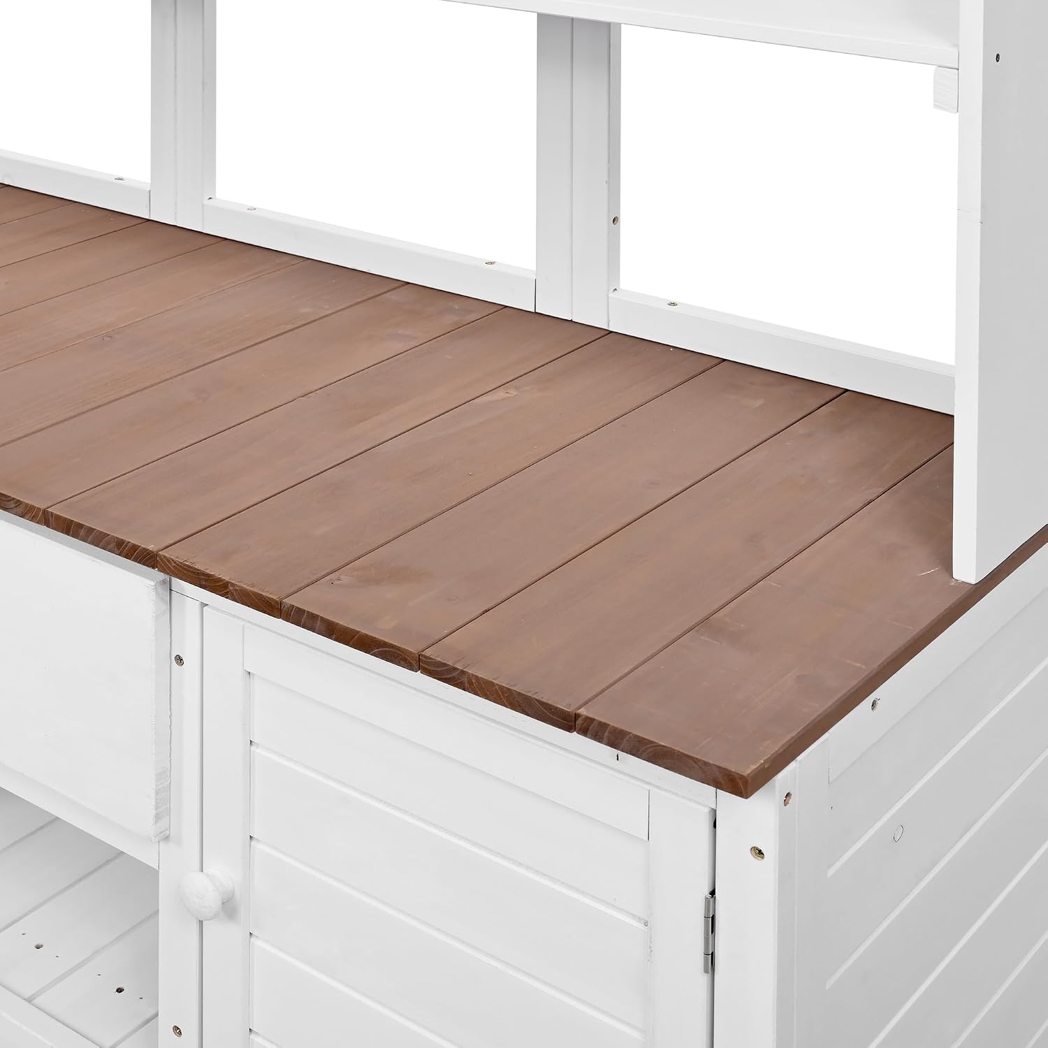 Outdoor Potting Bench Table, Solid Fir Wood Garden Workstation with Hutch, Drawer & Adjustable Shelves, Outdoor Planting Table for Gardening Backyard (White-N, 66.1''H)