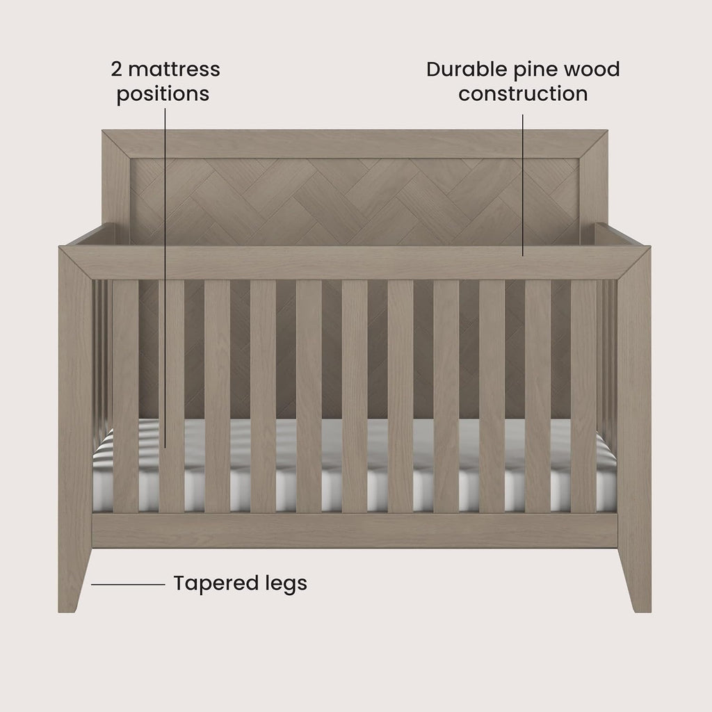 Child Craft Kieran Crib, Double Dresser and Chest Nursery Set, 3-Piece, Includes 4-in-1 Convertible Crib, Dresser and Chest, Grows with Your Baby (Crescent Gray)
