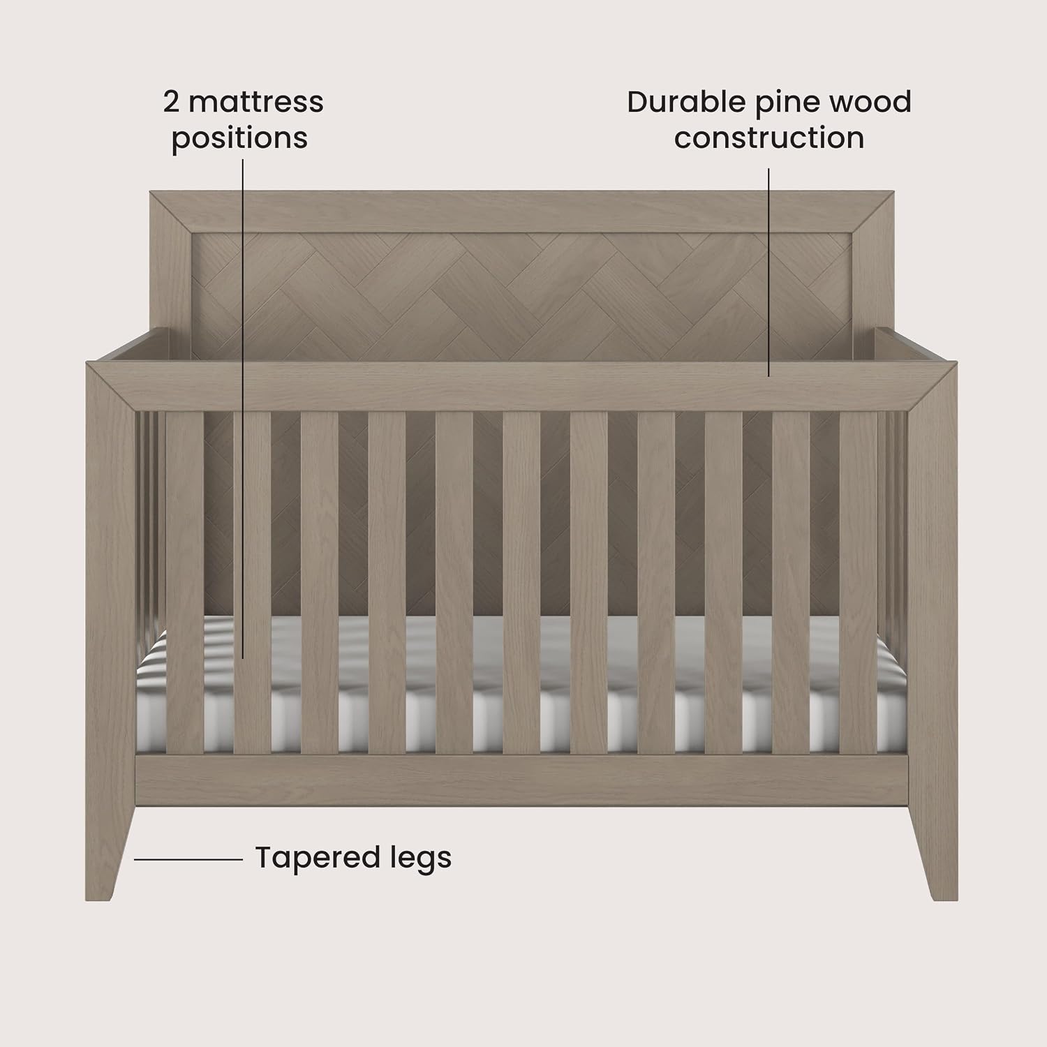 Child Craft Kieran Crib, Double Dresser and Chest Nursery Set, 3-Piece, Includes 4-in-1 Convertible Crib, Dresser and Chest, Grows with Your Baby (Crescent Gray)