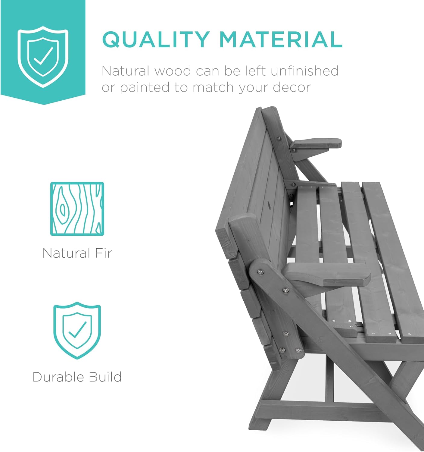 Best Choice Products 2-in-1 Transforming Interchangeable Outdoor Wooden Picnic Table Garden Bench for Backyard, Porch, Patio, Deck w/Umbrella Hole - Gray