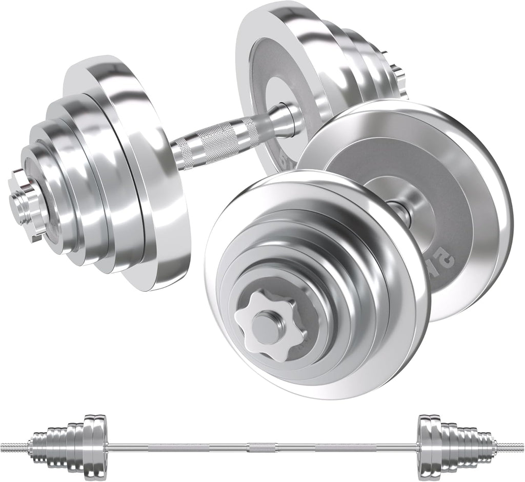 VIVITORY Fitness Dumbbells Set, Adjustable Weight Sets up to 11/22/44/66/100 lbs, with Metal Connecting Rod Used As Barbell, Chromed Weights, Hardcover Gift Box, Home Gym Work Out Training Equipment