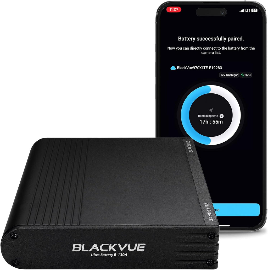 Blackvue Dash Cam Battery Pack B-130A, Fast Charging 12V/24V Battery for Dashcam Parking Mode, USB Power, Smart App & Cloud Monitoring