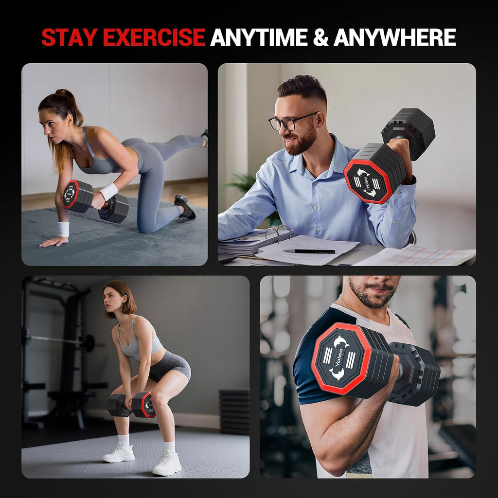Yoleo Adjustable Dumbbell Set, Weights Dumbbells Set at Home Workout Equipment, 4 in 1 Each Premium Tai Chi-Style Rotary Mounting Adjustable 10/15/20/25 lb dumbbells, with TPU Soft Rubber Handle Suitable Men/Women Updated 2.0