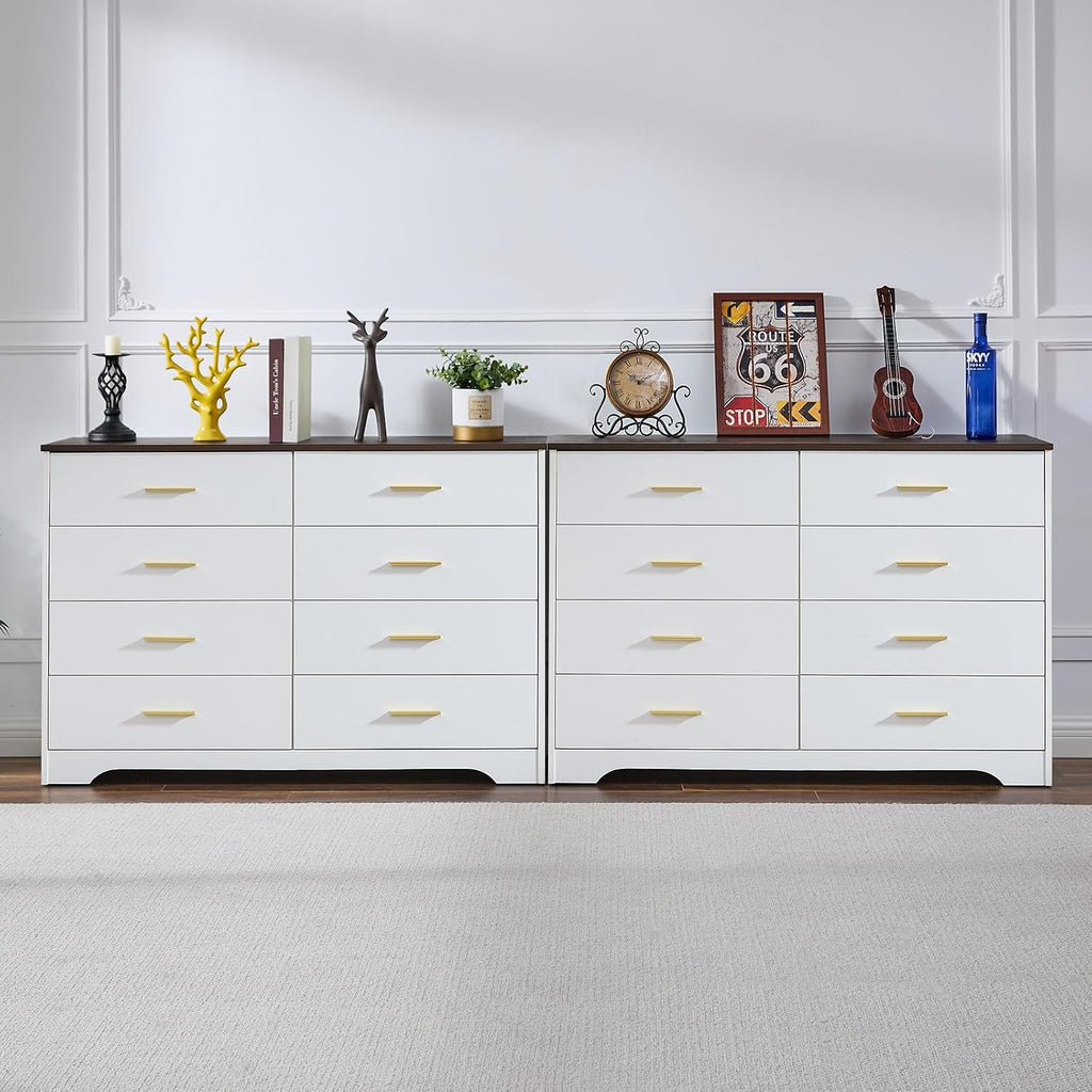 LIDYUK White Dresser for Bedroom, 8 Drawer Dressers & Chests of Drawers, Modern Wood Dresser, 48 Inches Wide Chest of Drawers for Bedroom, Hallway, Living Room