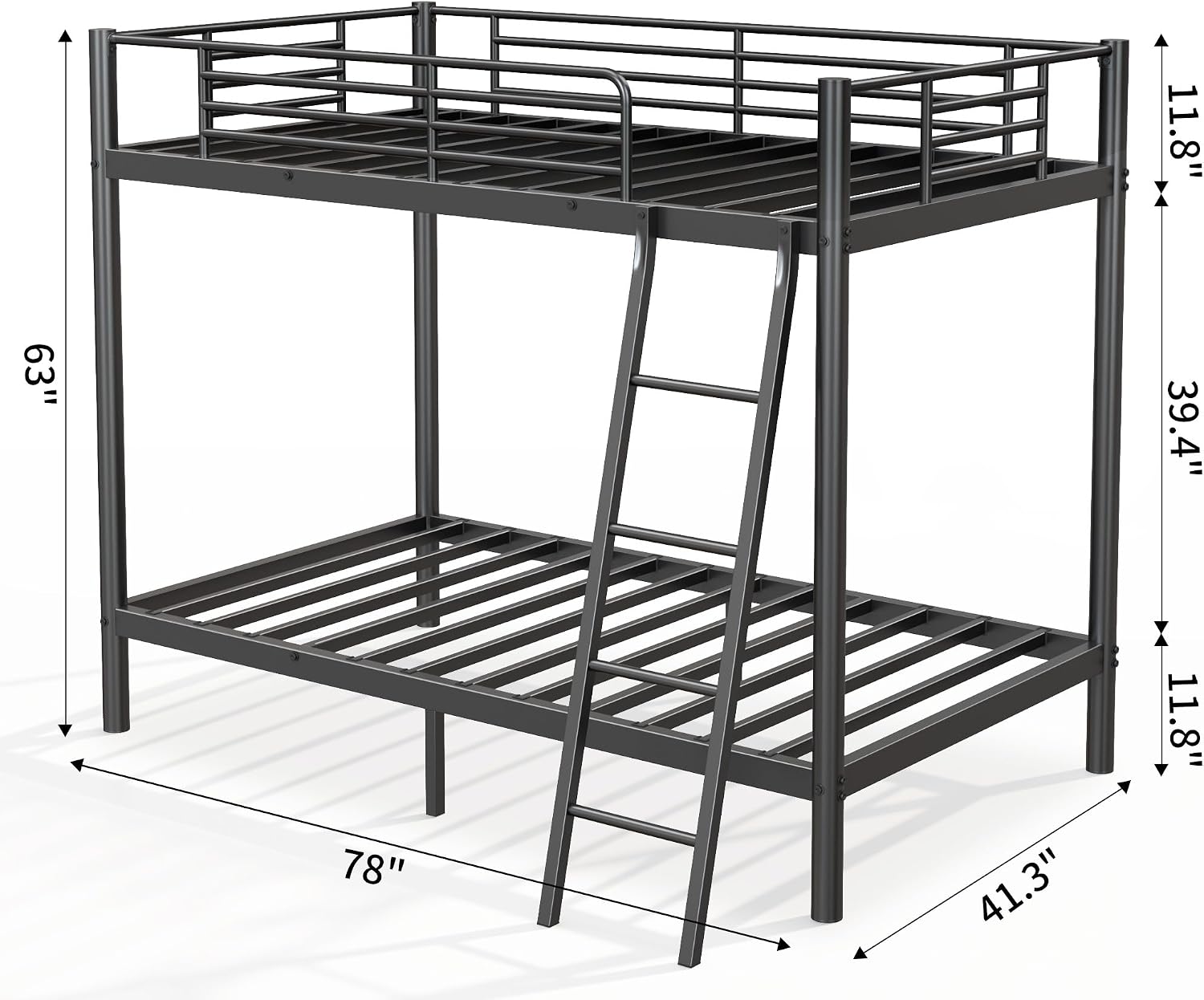 Bunk Bed Twin Over Twin, Heavy Duty Metal Bunk Bed with Ladder, More Stable and Safe for Teens, Students or Roommates, Space Saving for Apartment, Dorm or Small Room, Easy Assembly, Black