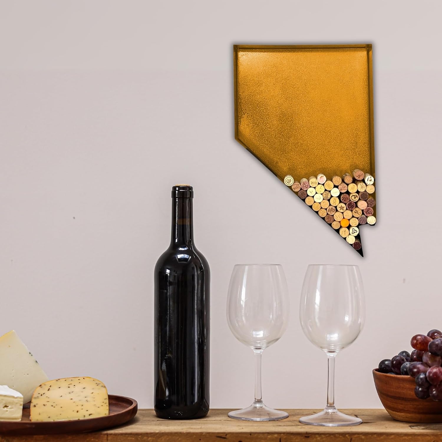 NEONSIGN Nevada State Map Wine Cork Holder Metal Nevada Decor Sign Wine Bar Pub Home Decoration (Gold, 24 inch)