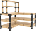 FLEXIMOUNTS Steel Workbench Kit 5 Legs with Shelf Brackets L Shaped Heavy Duty Work Bench for Garage Workshop Storage Shelving Workbenches Frame Black Customize Work Table, Lumber Not Included
