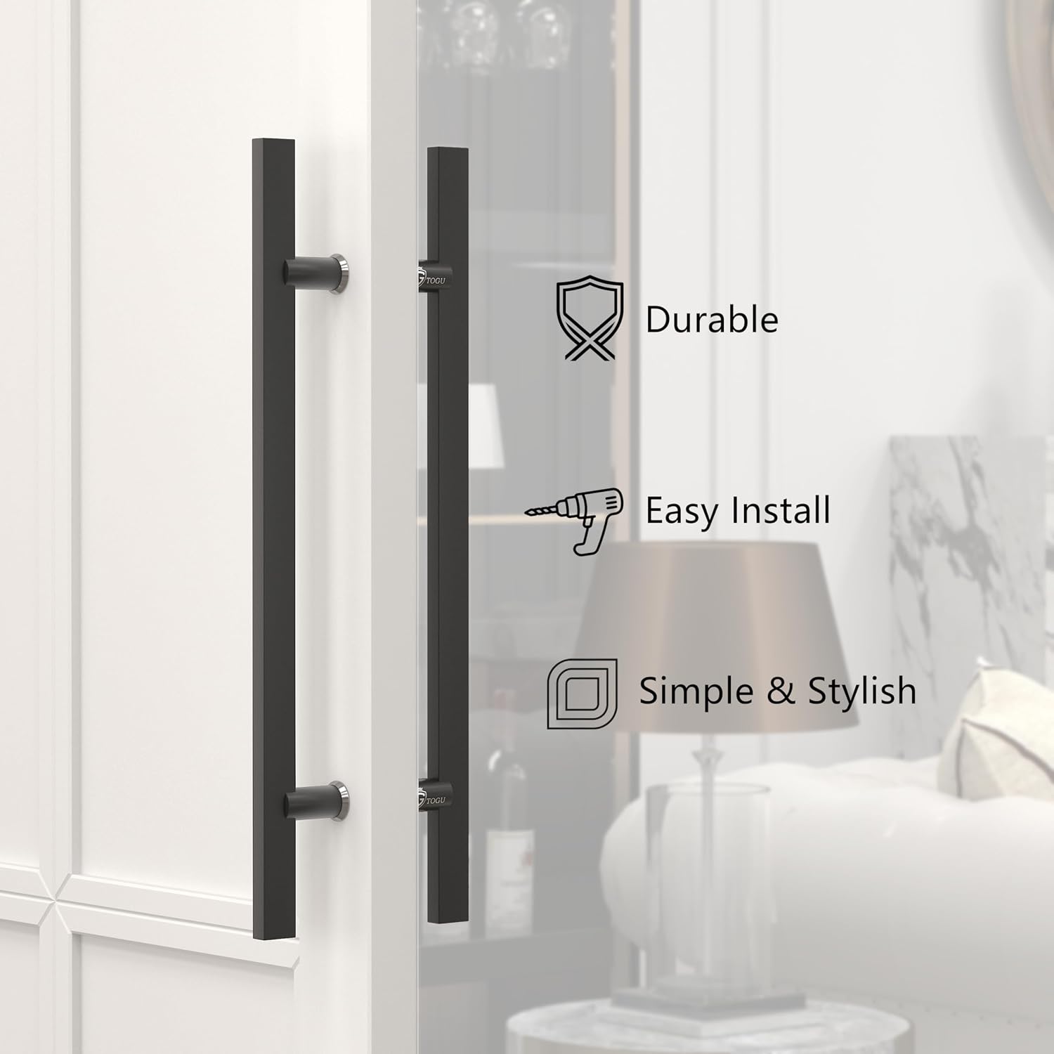 TOGU TG-6017 71 inches Solid Standoffs Heavy-Duty Commercial Grade-304 Stainless Steel Push Pull Door Handle/Barn Door Pull Handle/Glass Pulls, Matte Black Finish