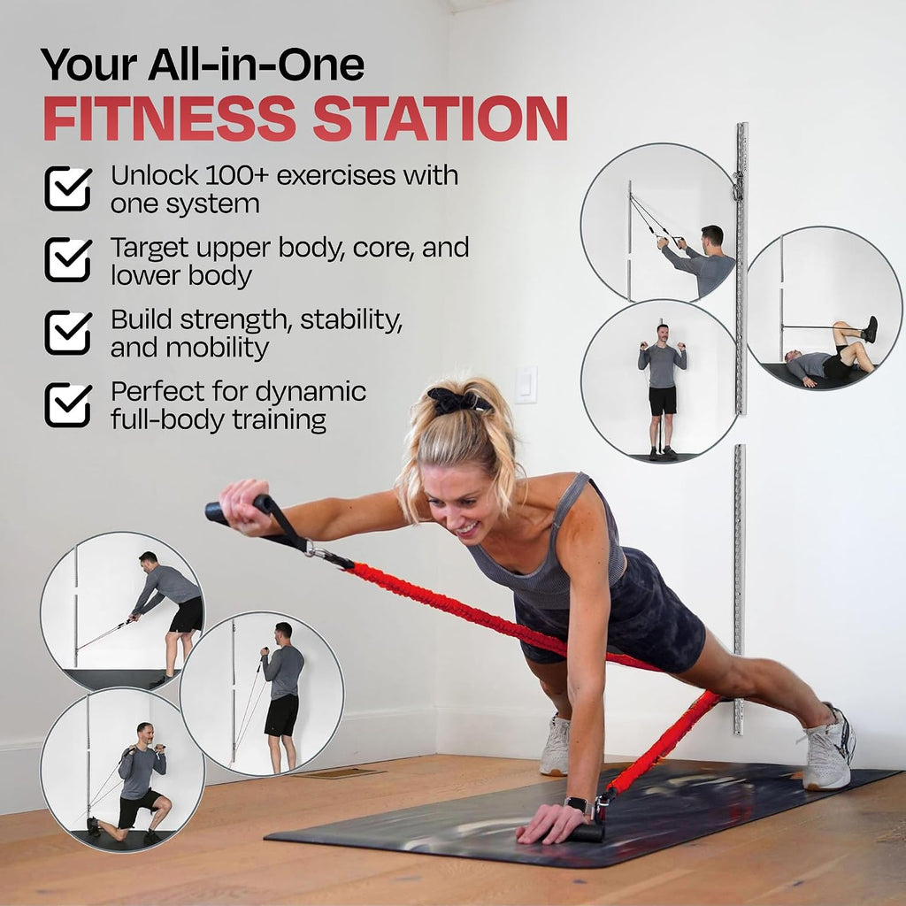 Aluminum Wall-Mounted Anchor Fitness System - Adjustable, Multi-Functional, Space Saving Home Gym Solution for Strength Training, Workout Goals | 100+ Exercises, Easy Installation, 300lbs Capacity
