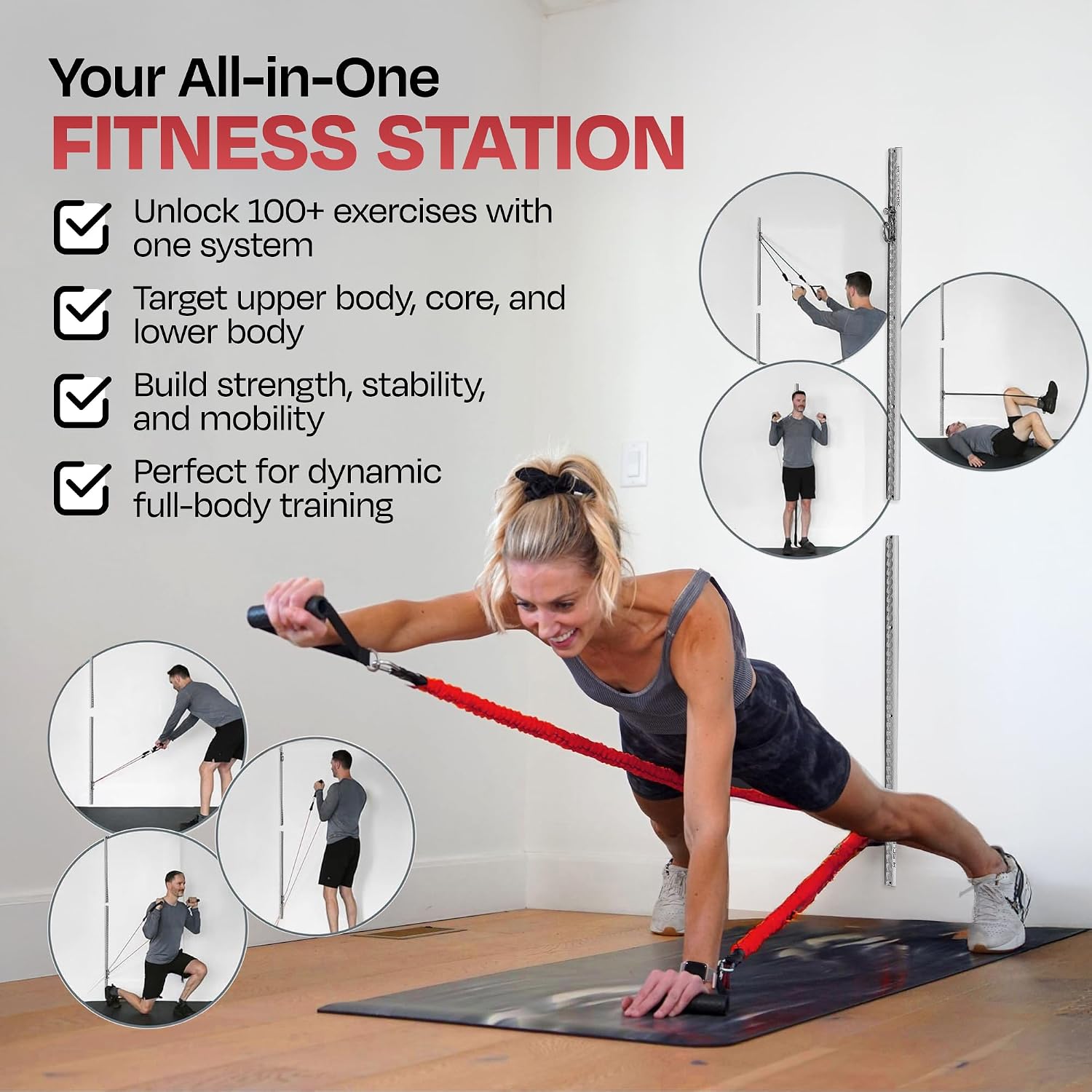 Aluminum Wall-Mounted Anchor Fitness System - Adjustable, Multi-Functional, Space Saving Home Gym Solution for Strength Training, Workout Goals | 100+ Exercises, Easy Installation, 300lbs Capacity