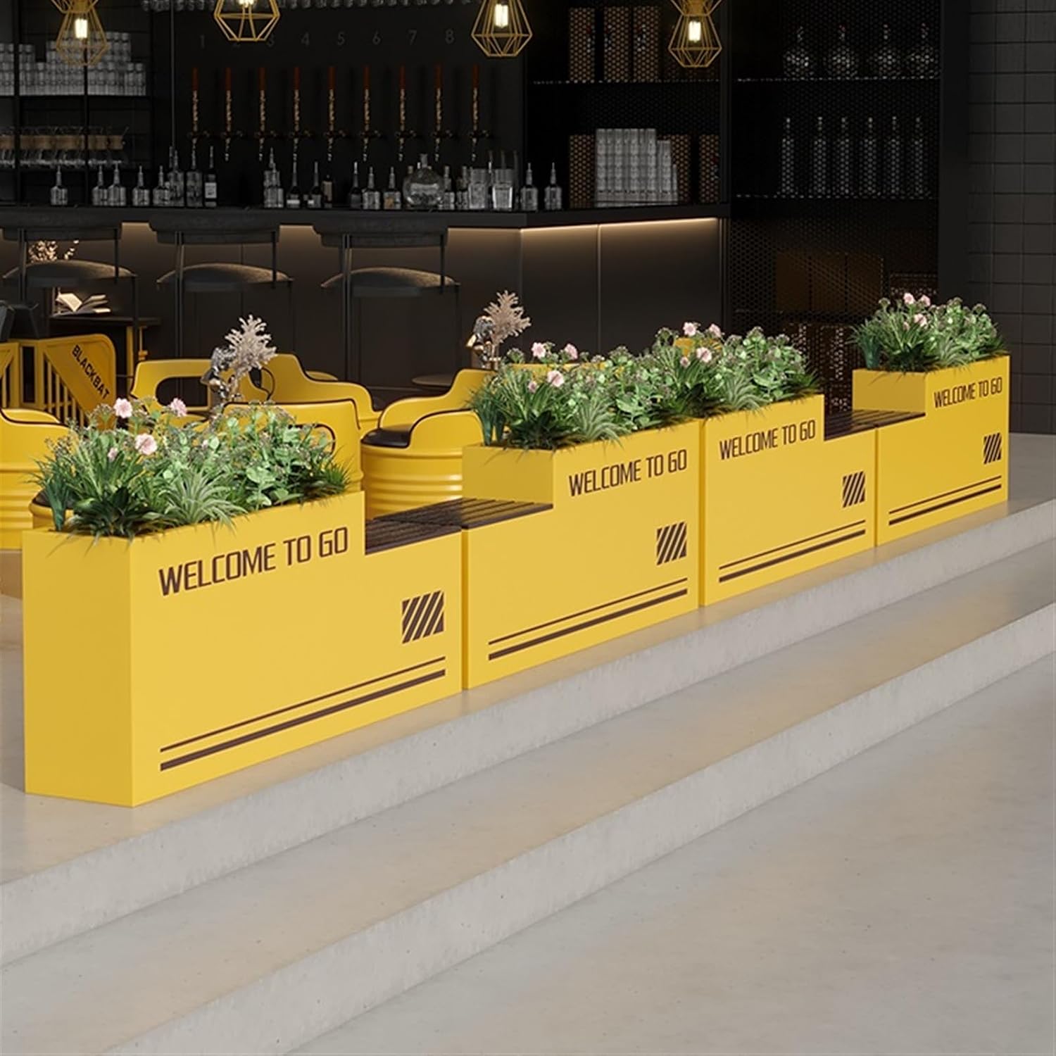 Bench with Planter Box, Outdoor Industrial StyleRaised Planter Bench with Garden Benchs Yellow Galvanized Sheet Planter Box for Porch, Patio, Garden and Backyard Garden Bench(L120*D30*H60)