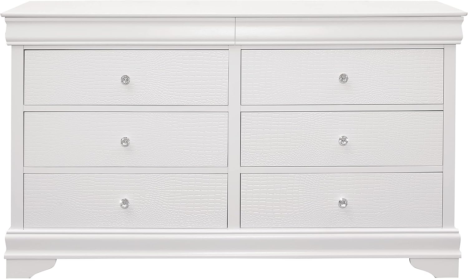 Glam 3-Pc Bedroom Set White Finish Full Size Button-Tufted Bed w LED Headboard Crocodile Texture Panels Wooden Furniture