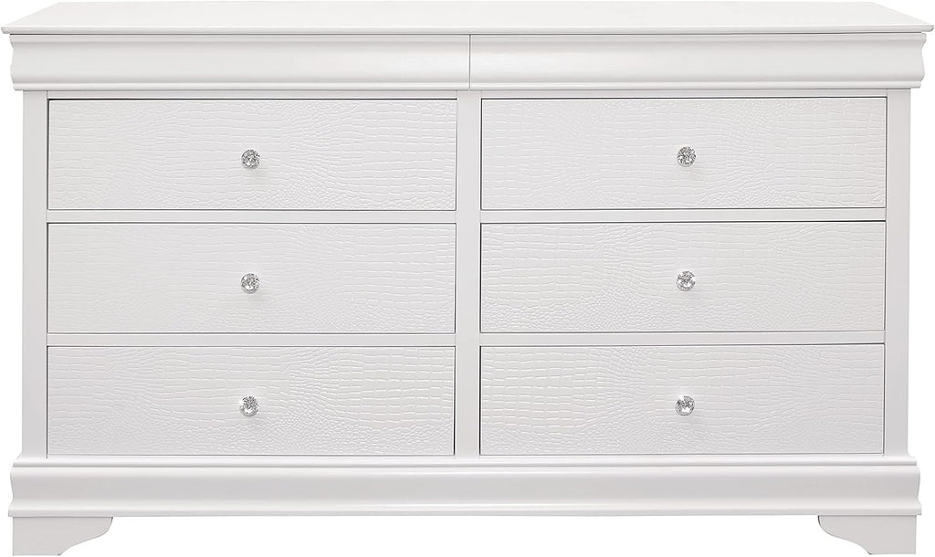 Traditional Design 4pc Set Bedroom Furniture Full Size Bed LED Light Faux Leather Upholstered Glam White Finish Crocodile Texture Panels