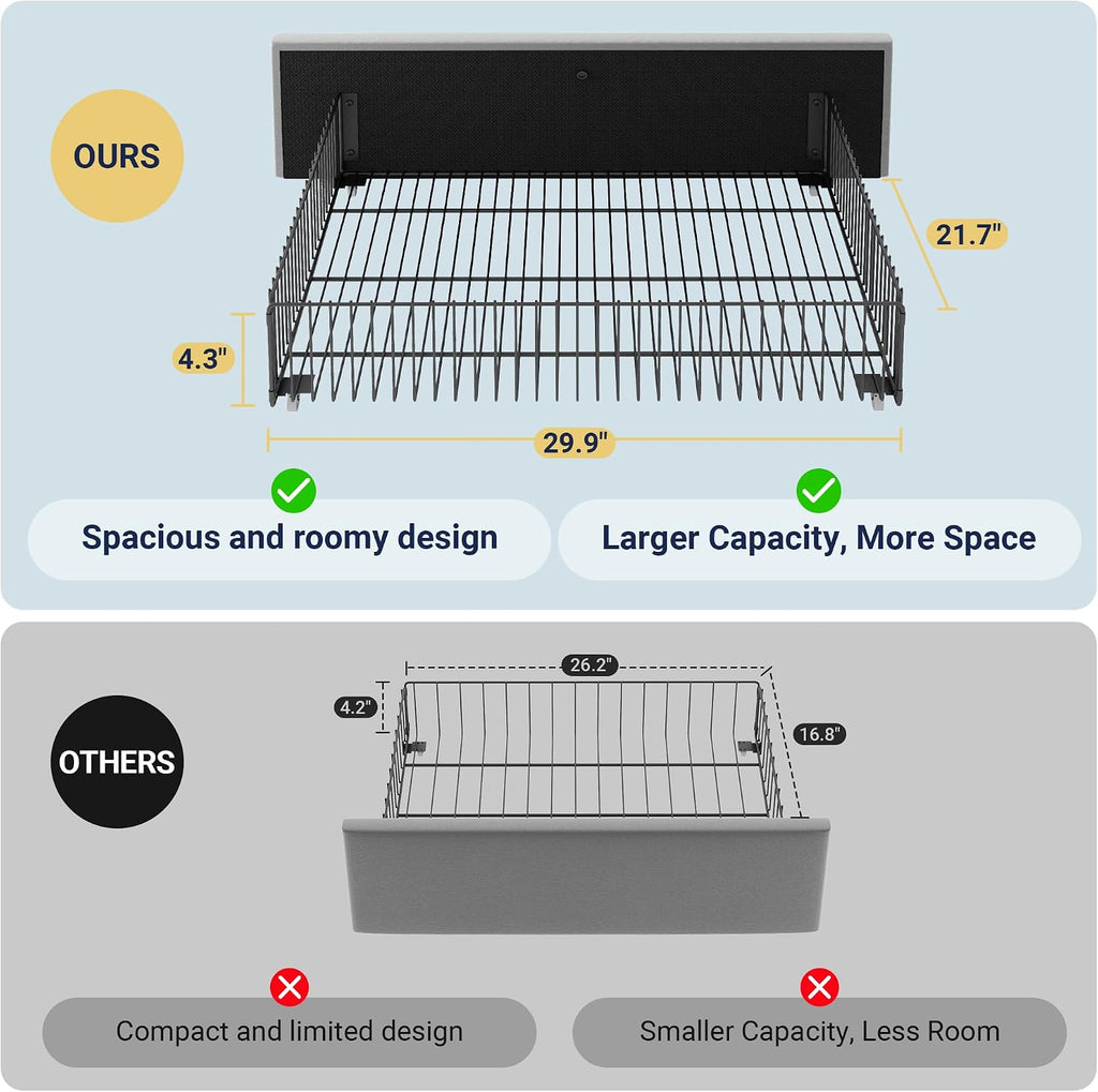 Allewie Modern Queen Size Platform Bed Frame with 4 Storage Drawers and Velvet Upholstered Headboard, Wooden Slats Support, Upholstered Mattress Foundation/No Box Spring Needed/Easy Assembly, Grey