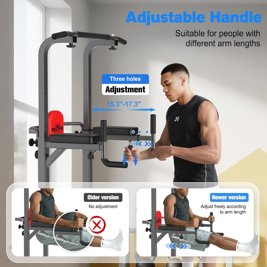 RELIFE REBUILD YOUR LIFE Power Tower Pull Up Bar Station Workout Dip Station for Home Gym Strength Training Fitness Equipment