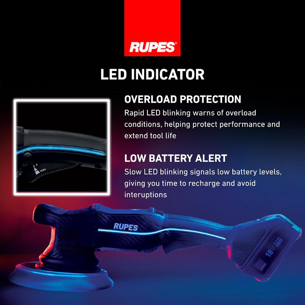 RUPES BigFoot HLR21 Random Orbital Basic Polishing Kit | Includes Dual Charger, 2 Batteries, D-A Compounds, Foam Pads & Wool Pads | Compact Ergonomic Design | Extended Battery Life
